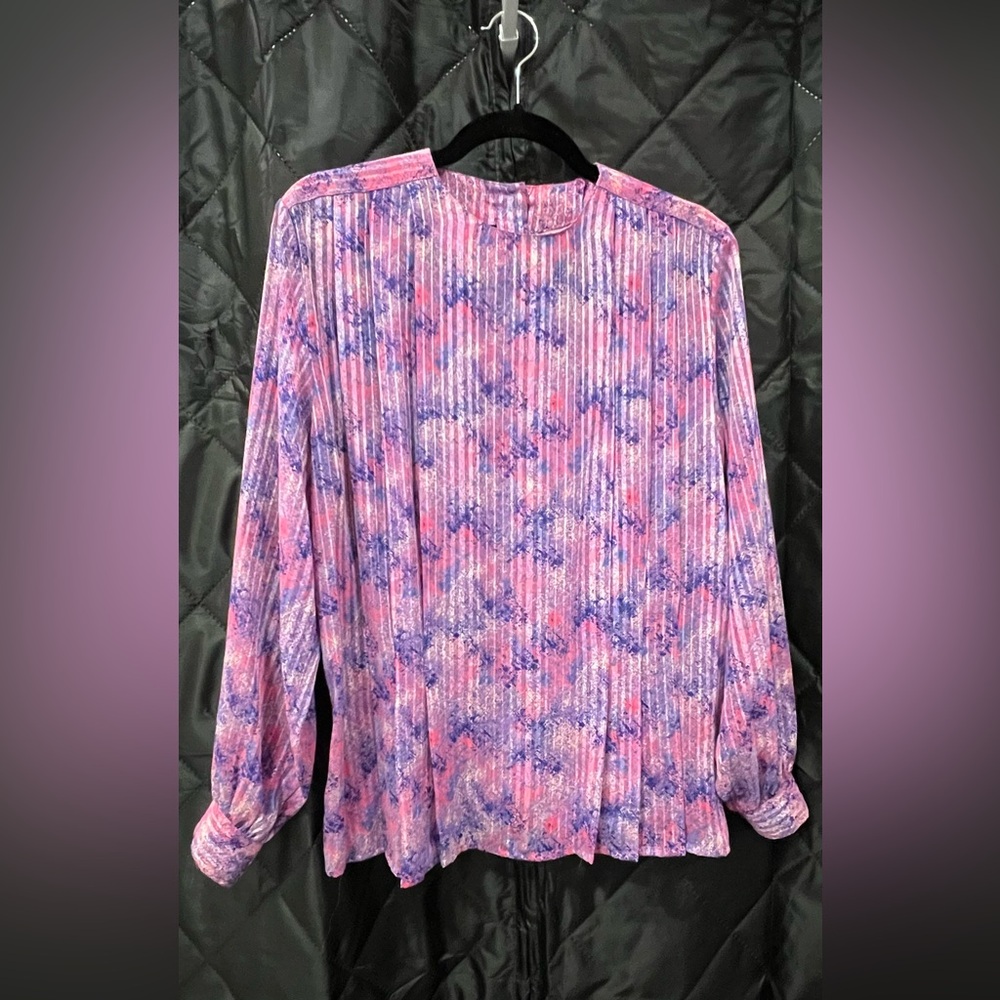Pleated Blouse - Vintage - Semi Sheer Romantic - Pink and Purple